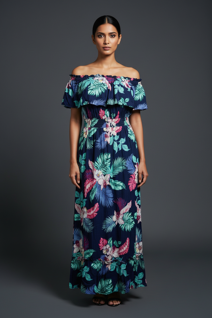 Floral Printed Off Shoulder Long Dress