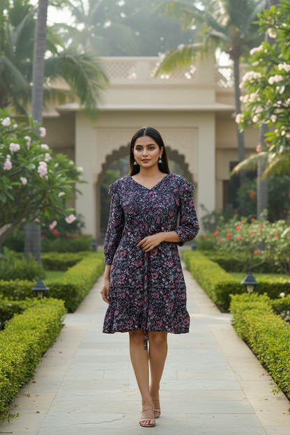 Ruffle Floral Printed Dress