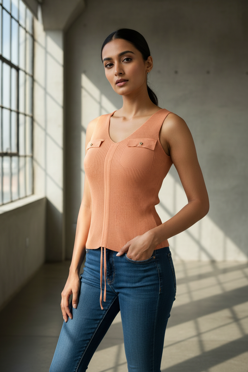 Peach Cut Sleeves Top