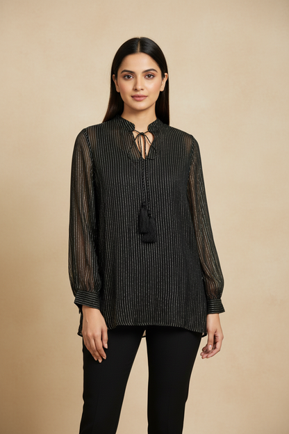 Black Striped Full Sleeves Top