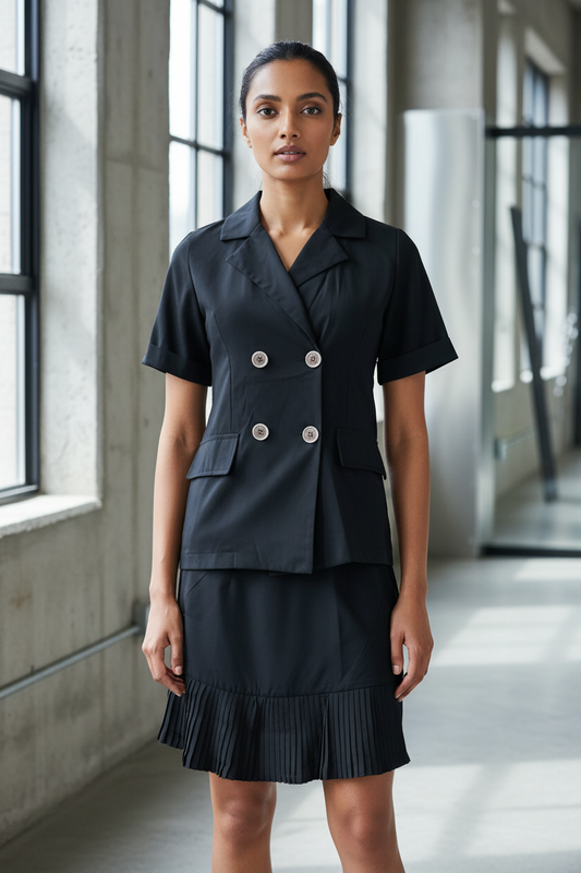 Black Collared Front Buttoned Dress