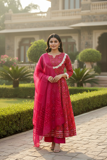 Ratna Bandhani Print Anarkali Suit Set