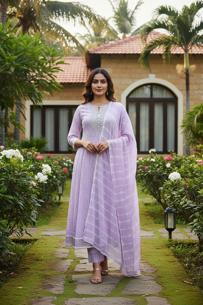 Leena Printed Anarkali Suit Set