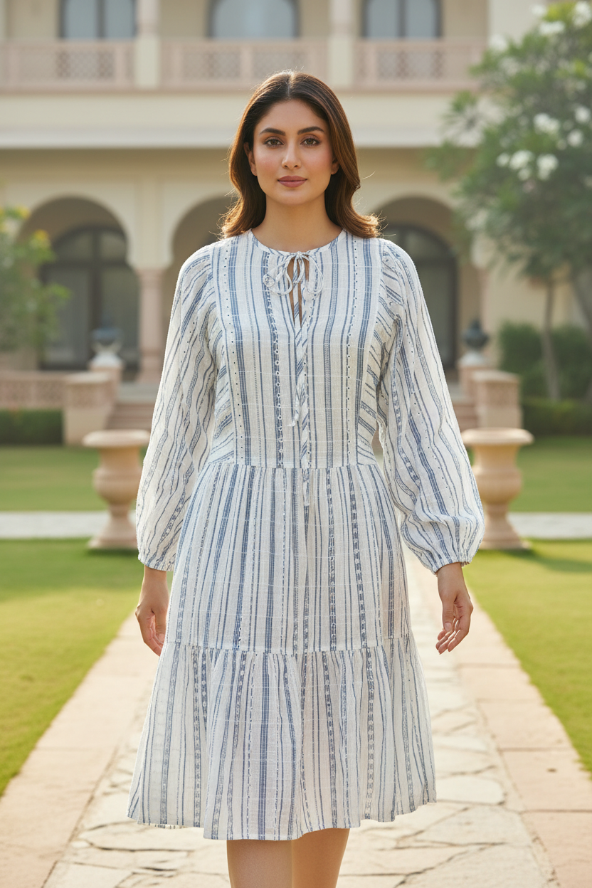White Printed Frill Dress