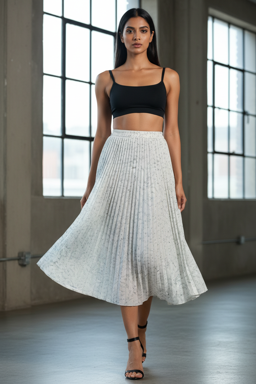 Printed Pleated Long Skirt