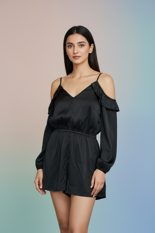 Black Cold-Shoulder Playsuit