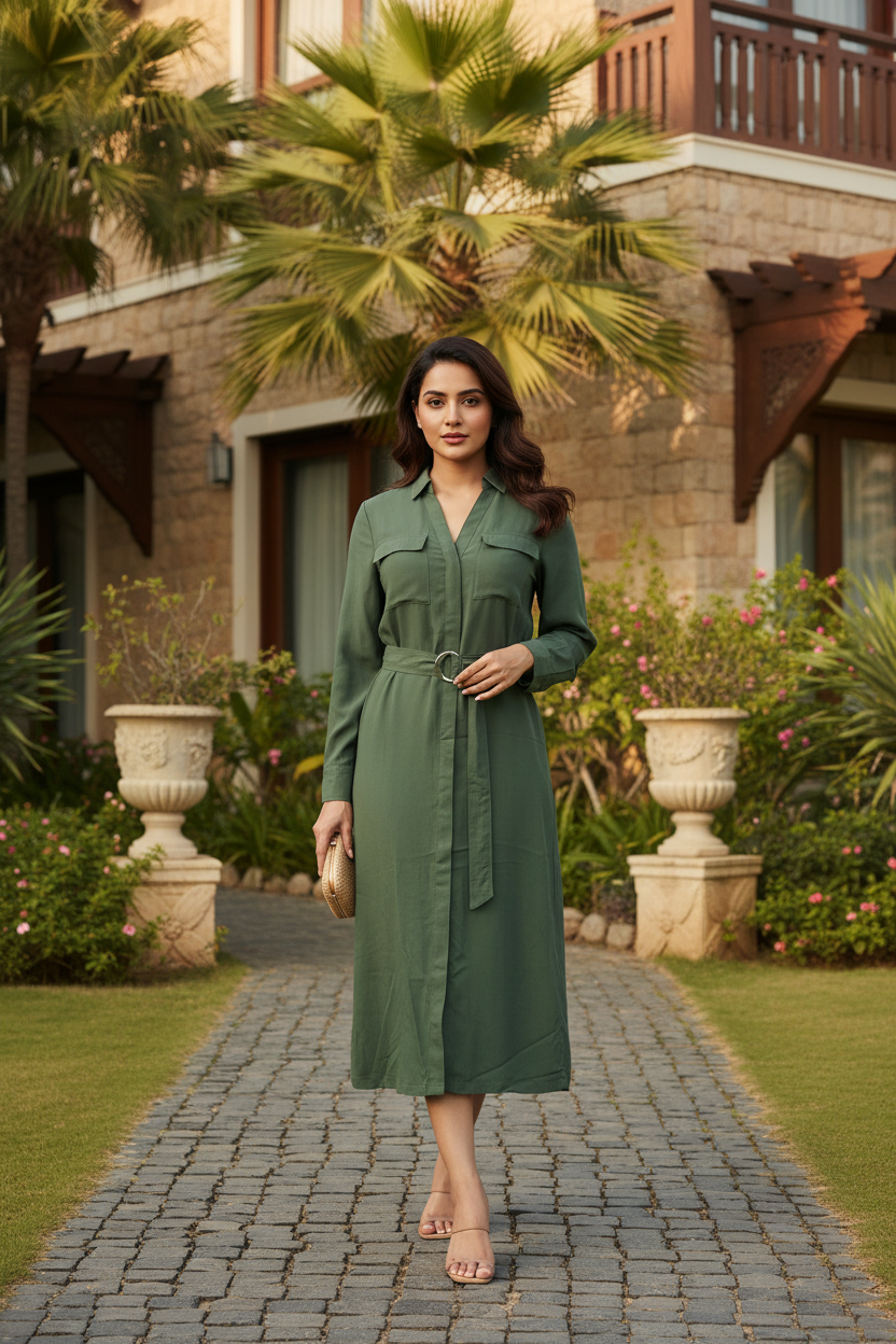 Green Long Belted Dress