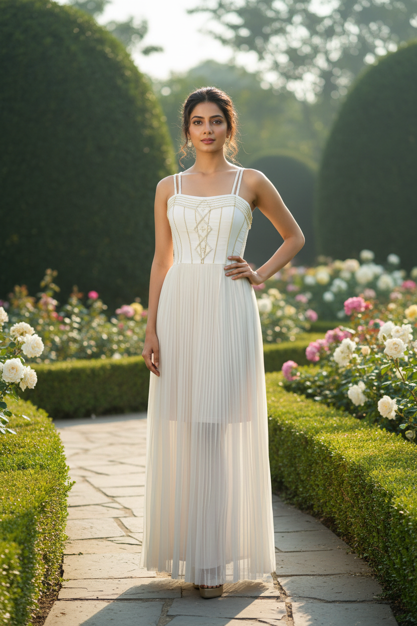 White Pearl Embroidered Slip Dress