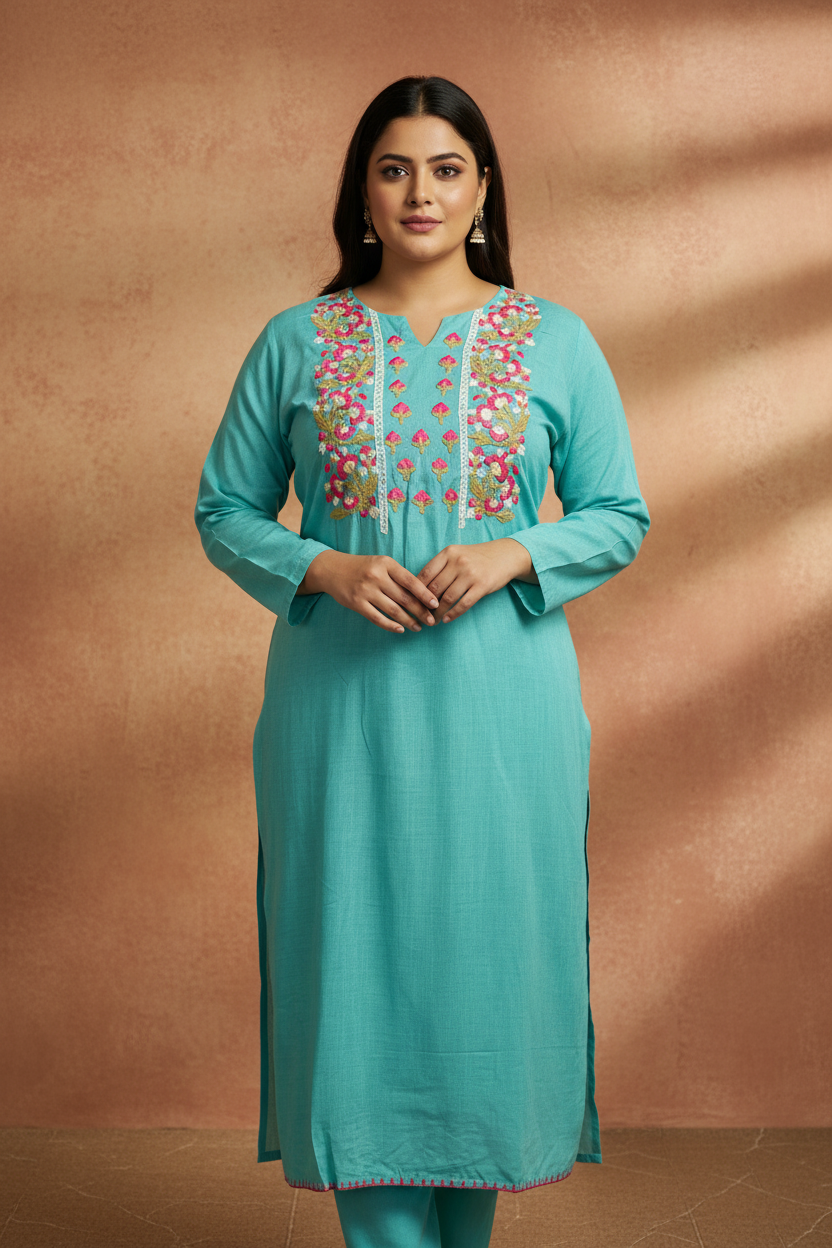 Sea Green Embroidered Kurti