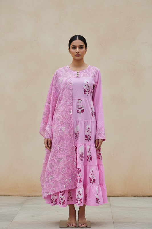 Rumi Floral Printed Anarkali with Dupatta