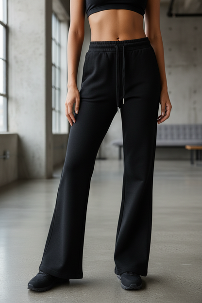 Black Cotton Flared Bottoms