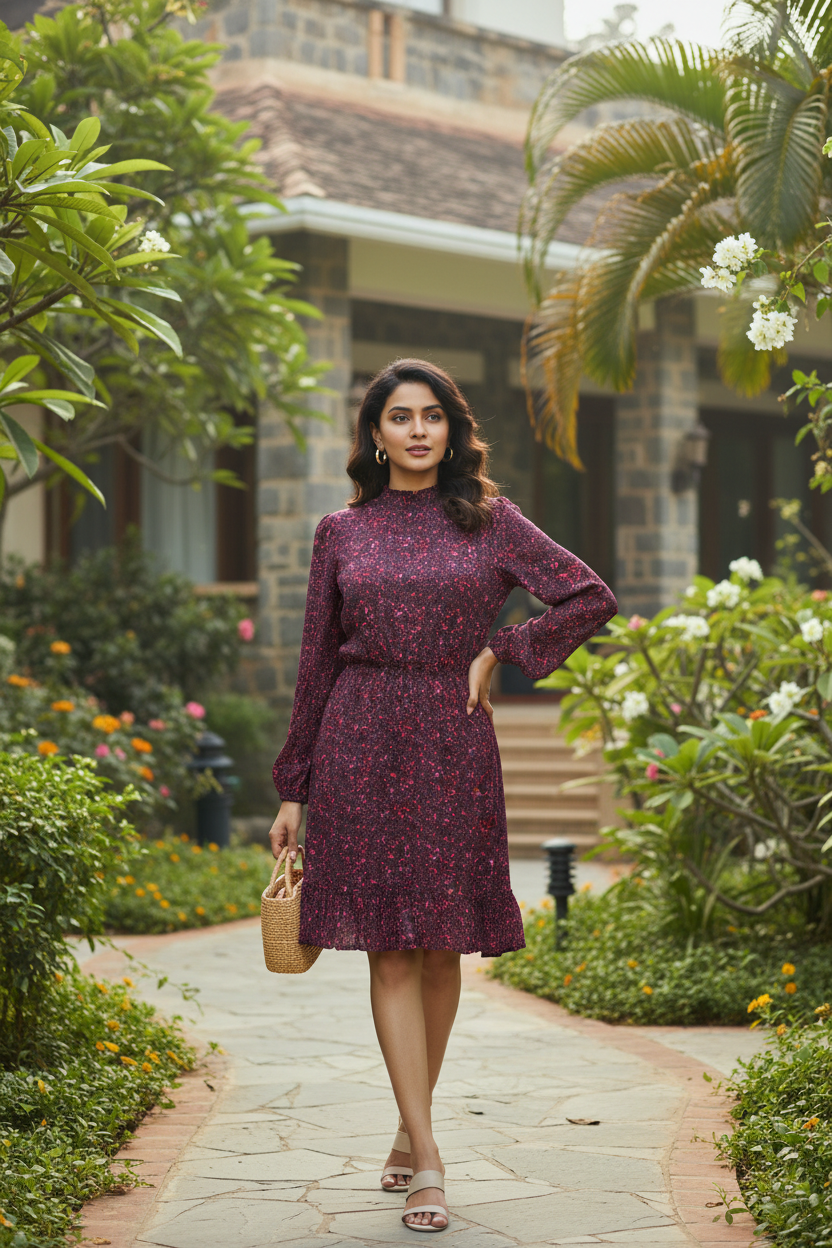 Full Sleeves Printed Short Dress