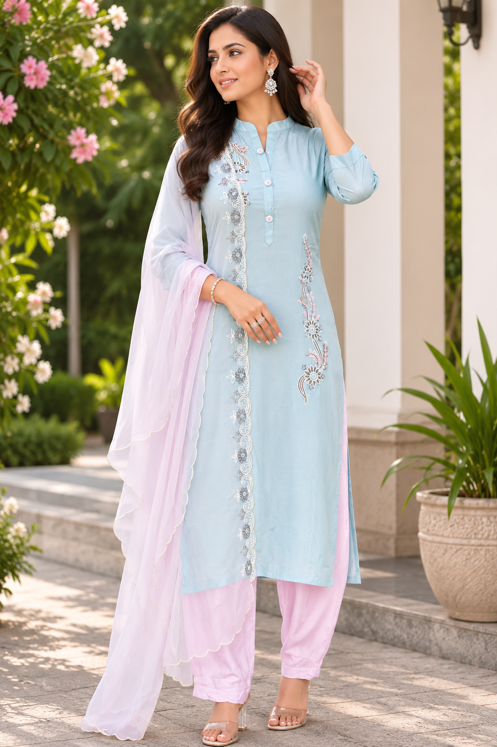 Ruby Floral Embroidered Suit Set