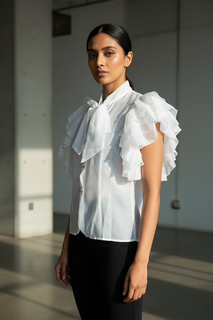 White Organza Frill Top
