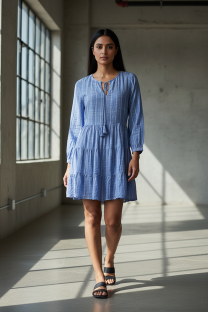 Blue Striped Short Dress