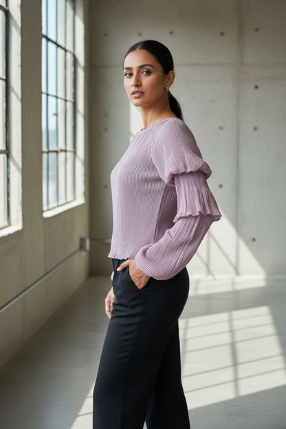 Mauve Pleated Full Sleeves Top