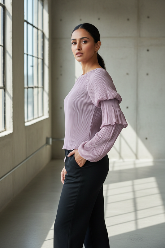 Mauve Pleated Full Sleeves Top