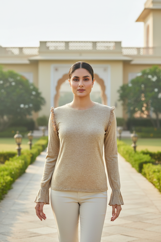 Tan Knitted Full Sleeves Top
