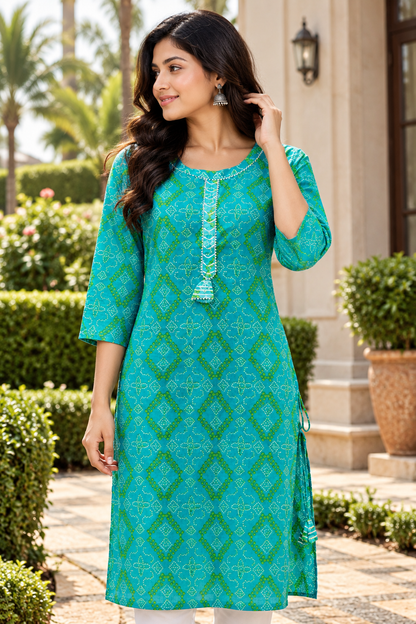Sea Green Printed Kurta