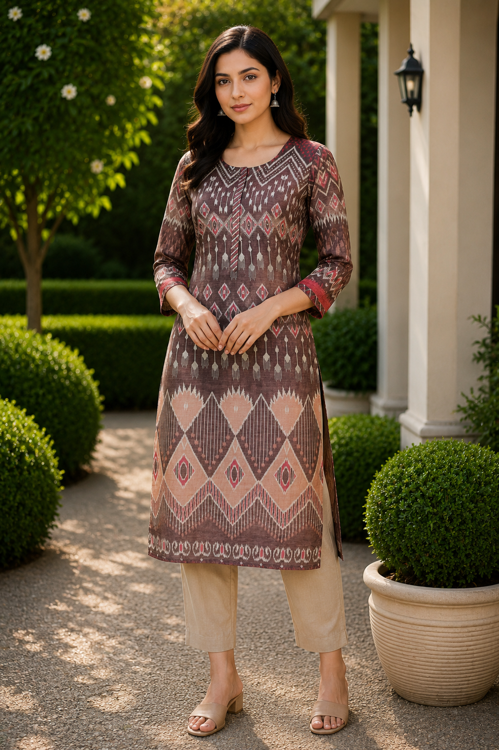 Brown Printed Kurta