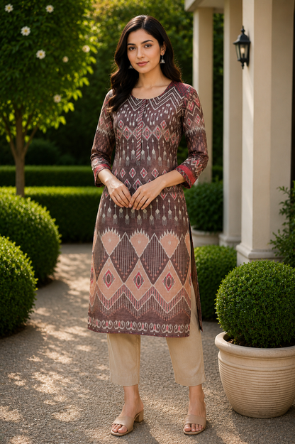 Brown Printed Kurta