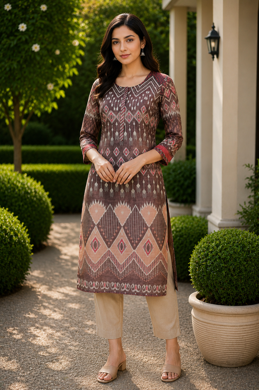 Brown Printed Kurta