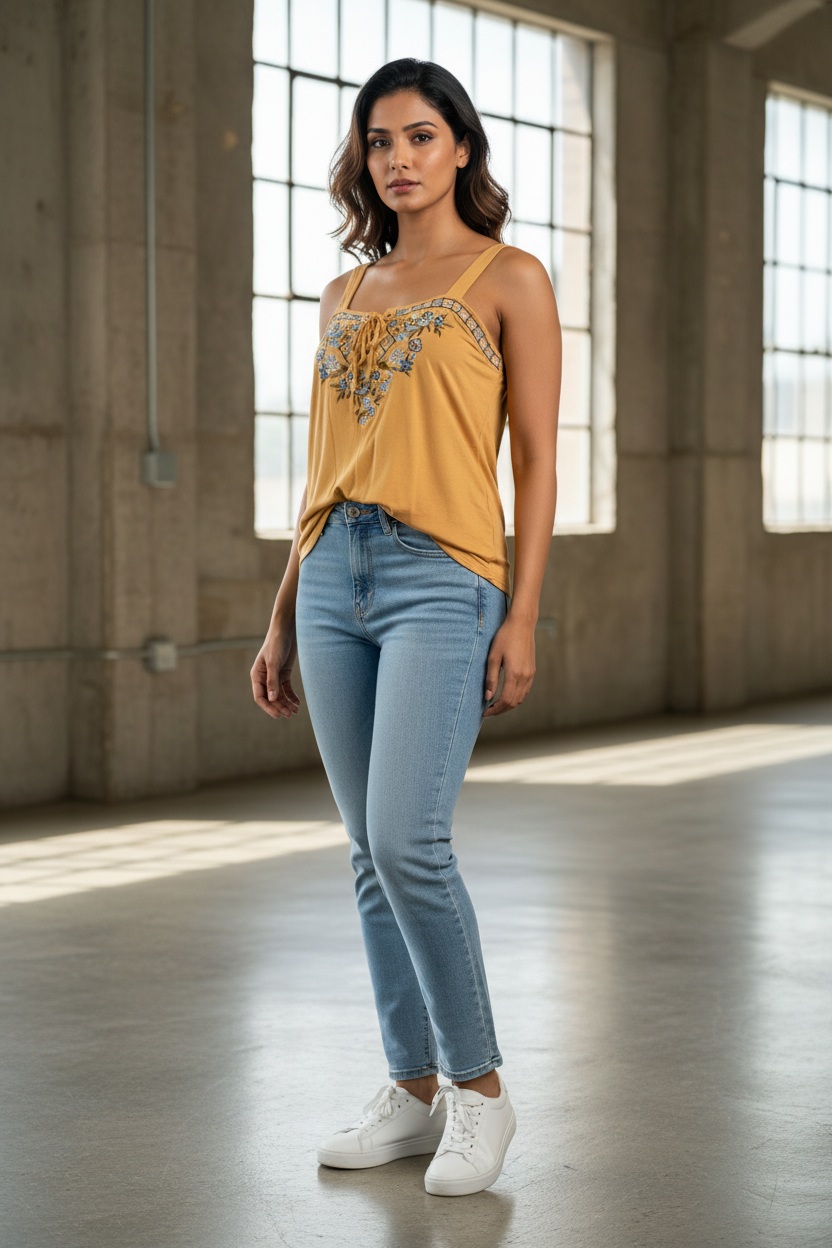 Yellow Thread Embroidered Top