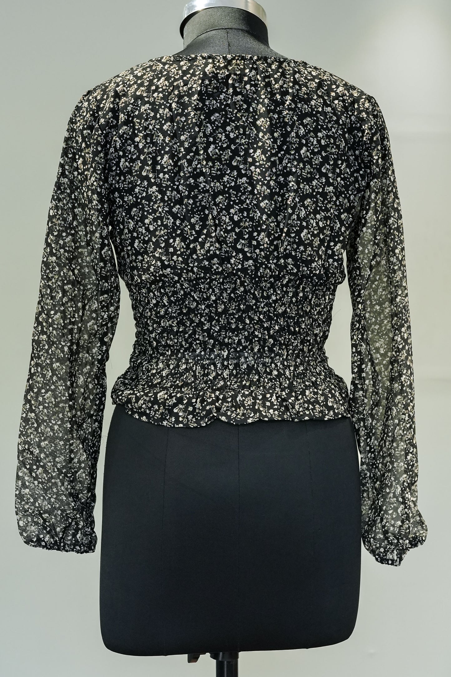 Black Floral Printed Full Sleeves Top