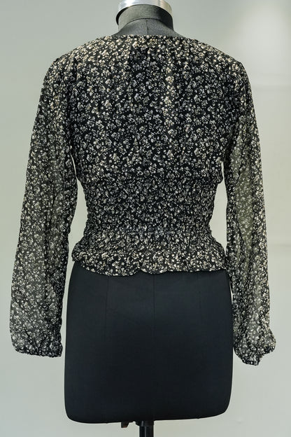 Black Floral Printed Full Sleeves Top