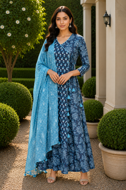 Kayra Printed Anarkali with Dupatta