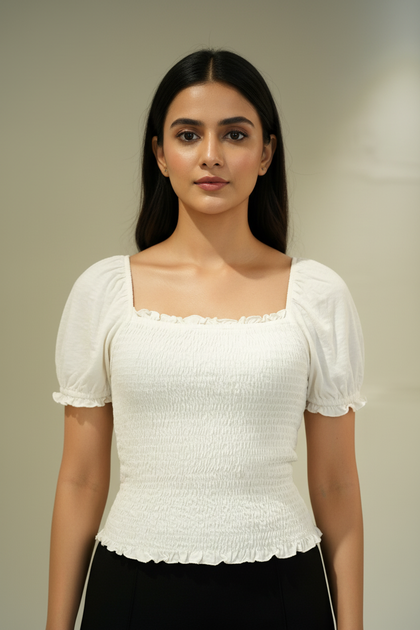 White Off Shoulder Wrinkled Top