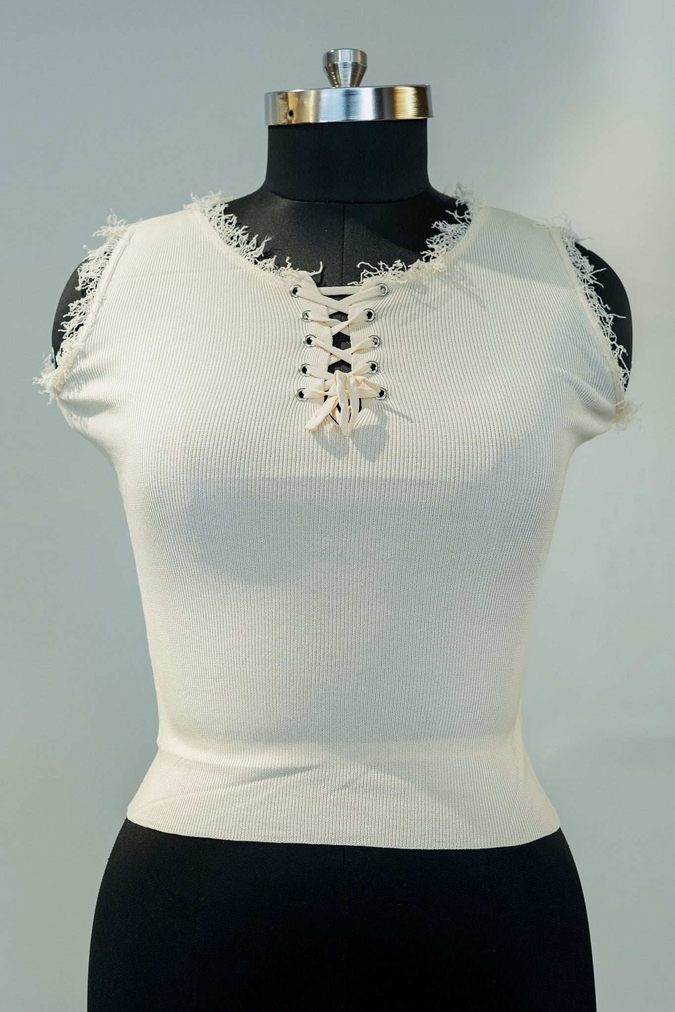 Off White Cut Sleeves Top