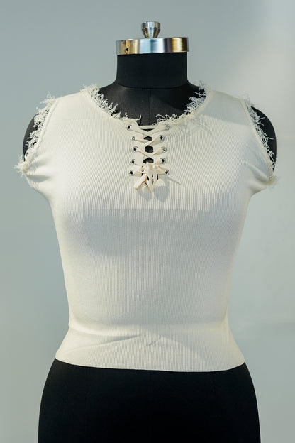 Off White Cut Sleeves Top