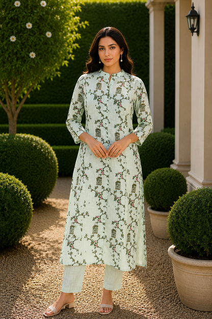 Light Green Floral Printed Kurta