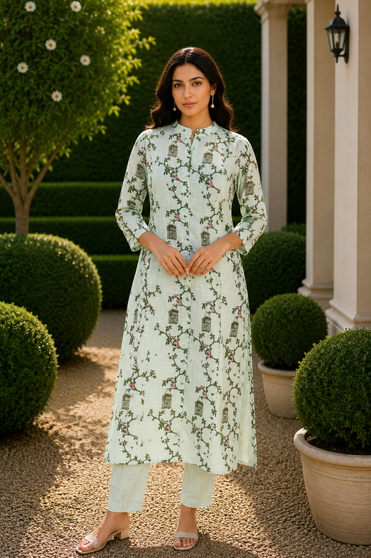 Light Green Floral Printed Kurta