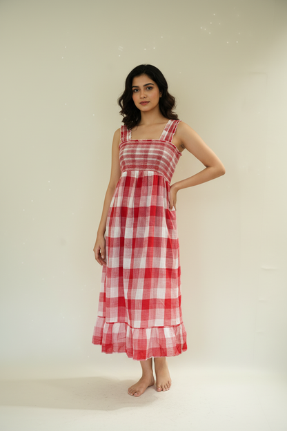 Red Check Long Dress