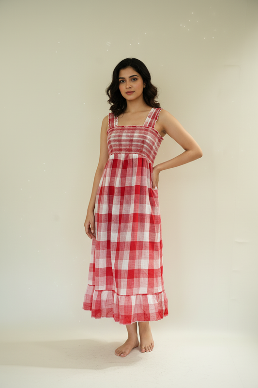 Red Check Long Dress