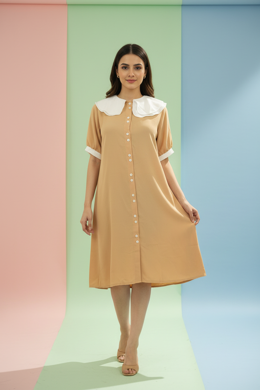 Yellow White Collared Dress