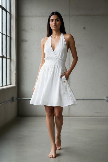 White Halter Neck Dress