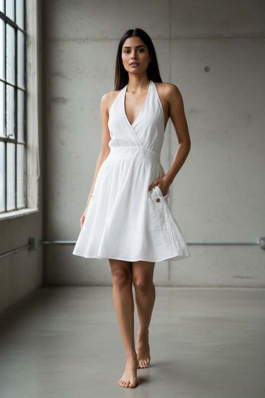 White Halter Neck Dress