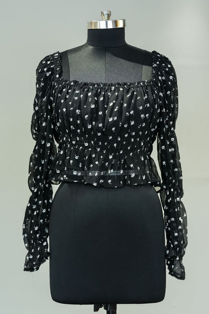 Net Floral Full Sleeves Top