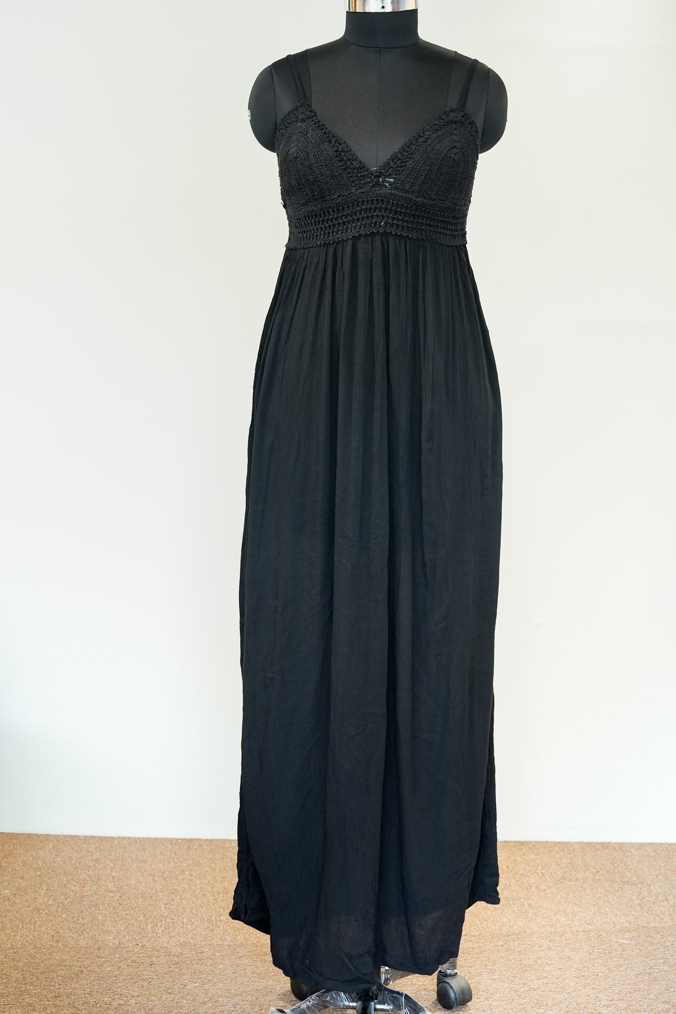 Black Schiffli Work Long Dress