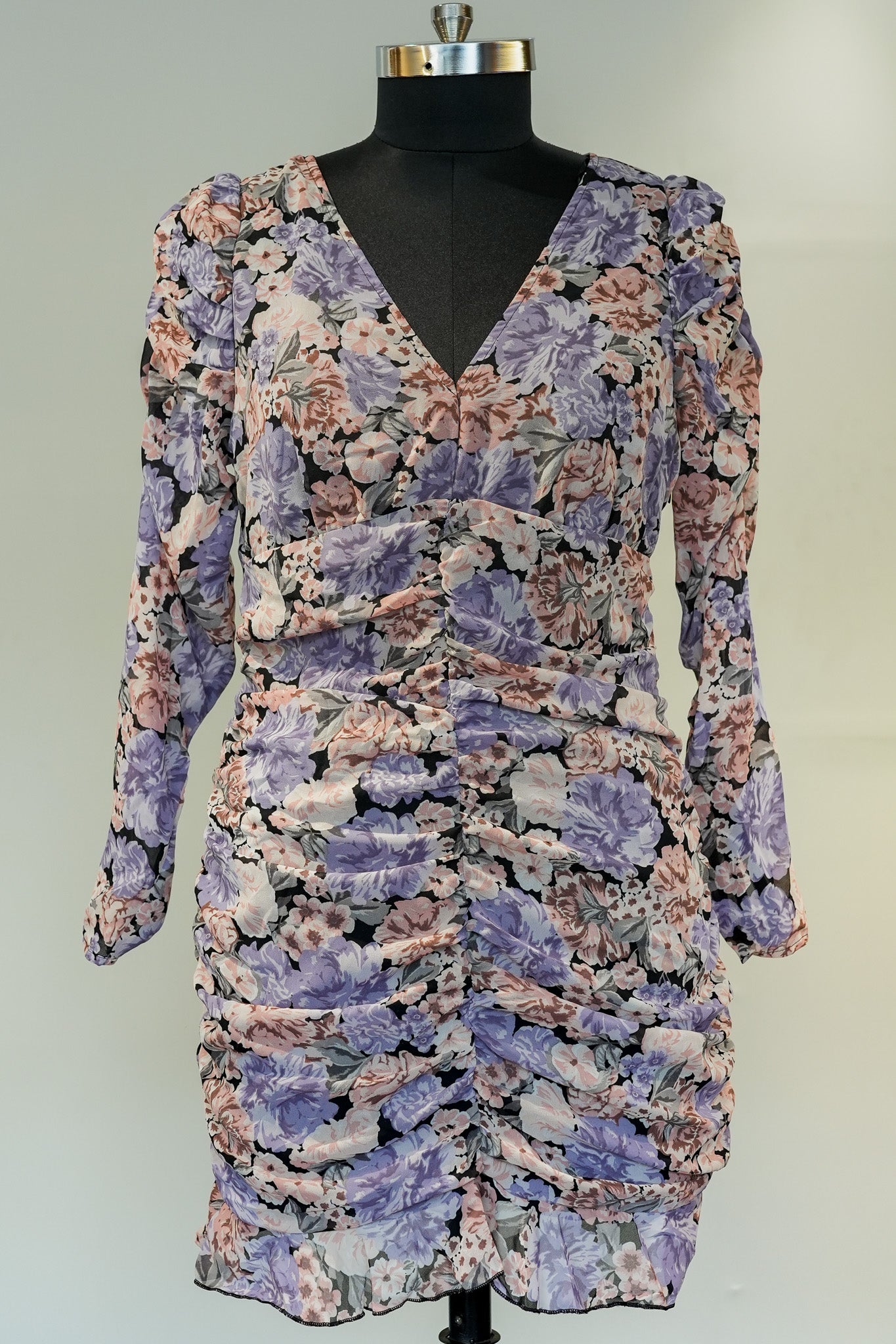 Floral Full Sleeves Short Dress