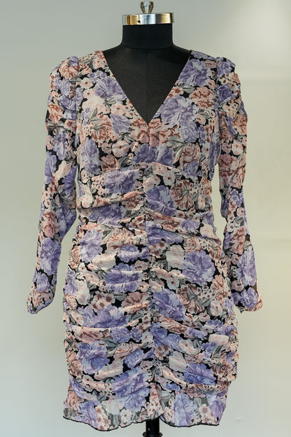 Floral Full Sleeves Short Dress