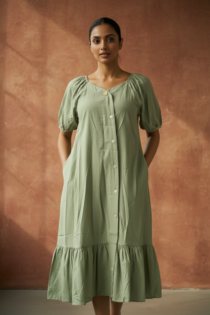 Green Side Buttoned Dress