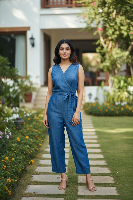 Denim Front Knot Jumpsuit
