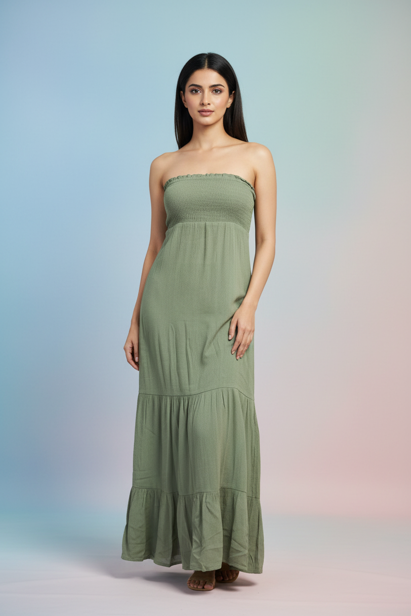 Olive Strapless Long Dress