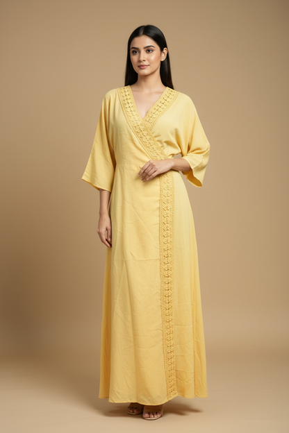 Yellow Lace Detailing Long Dress