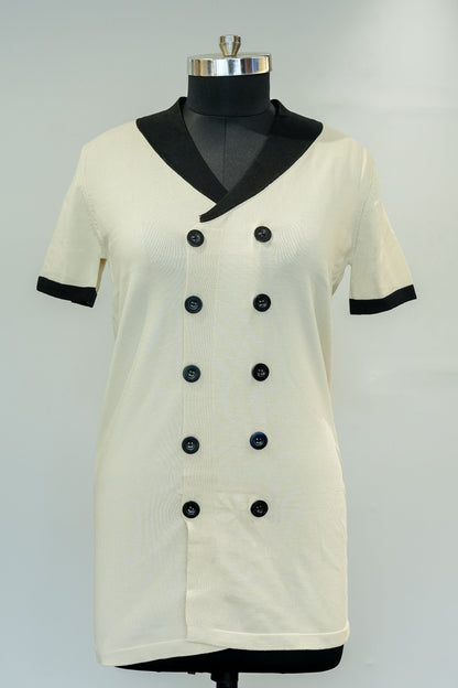 Collared Double Buttoned Knit Top