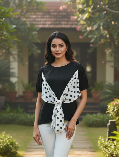 Black Polka Dot Detailing Top